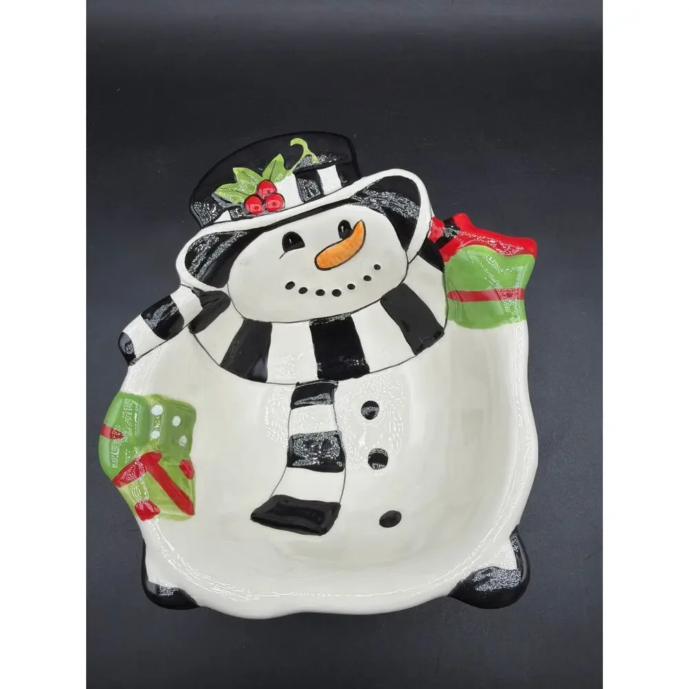 Fitz & Floyd Frosty’s Frolic Snowman Snack Bowl 2011 NIB Christmas Holiday